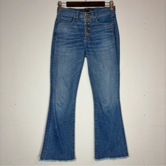 VERONICA BEARD Carolyn 10" Baby Boot Frayed Hem Exposed Button Fly Jeans Size 24 - Picture 2 of 12